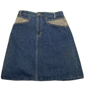 Vtg action west woman’s sz 26” patchwork denim knee length skirt 80s  high waist